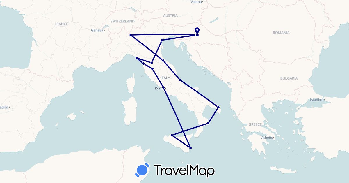 TravelMap itinerary: driving in Croatia, Italy, San Marino (Europe)